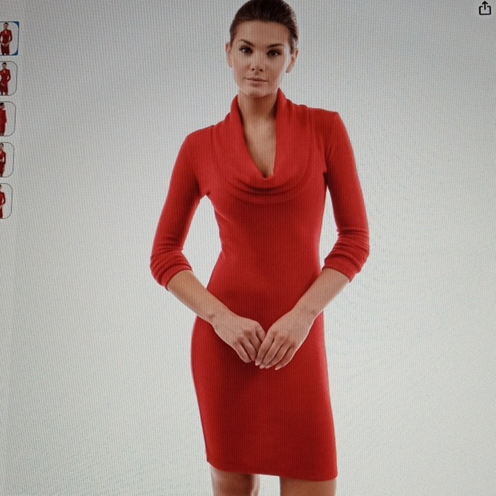 PattyBoutik Vibrant Red Cowl Neck Dress. Size Large